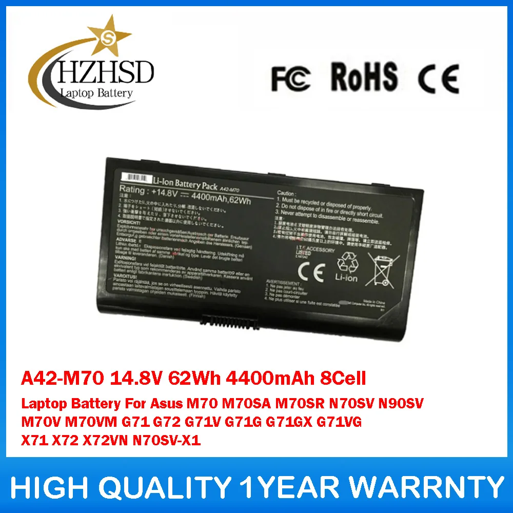 A42-M70 14.8V 62Wh 4400mAh 8Cell Laptop Battery For Asus M70 M70SA M70SR N70SV N90SV M70V M70VM G71 G72 G71V G71G G71GX G71VG
A42-M70 14.8V 62Wh 4400mAh 8Cell Laptop Battery For Asus M70 M70SA M70SR N70SV N90SV M70V M70VM G71 G72 G71V G71G G71GX G71VG