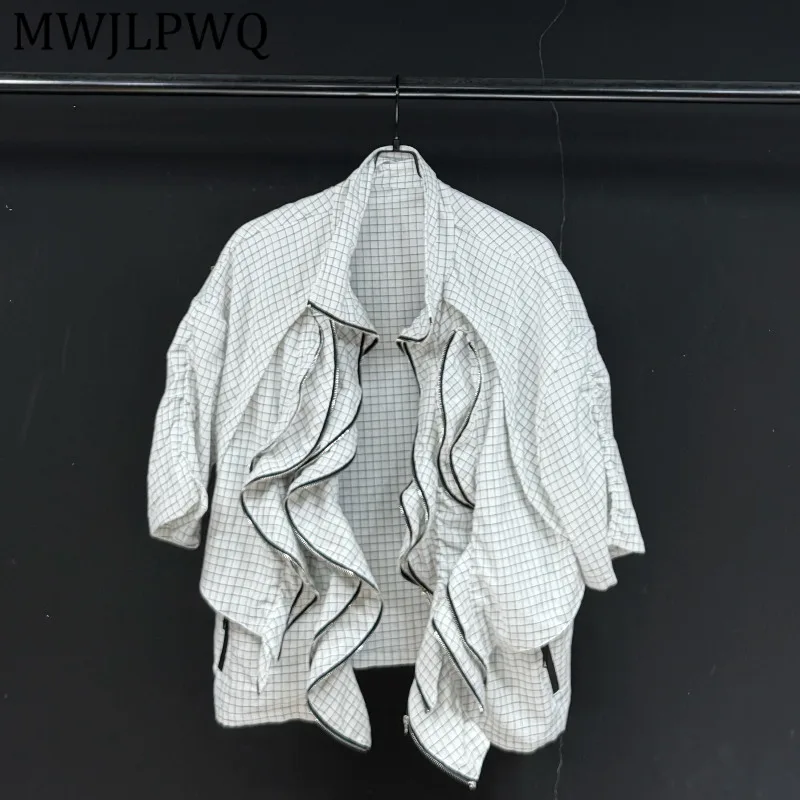 MWJLPWQ Unisex Plaid Jacket With Ruffled Zipper Design Loose Fit Half Sleeve Summer Casual Streetwear Outerwear 2026 New 15645
MWJLPWQ Unisex Plaid Jacket With Ruffled Zipper Design Loose Fit Half Sleeve Summer Casual Streetwear Outerwear 2026 New 15645