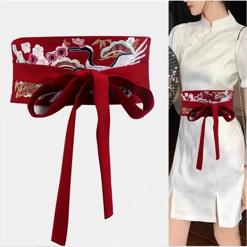 Women Crane Embroidered Wide Waist Belt Self Tie Wrap Sash Straps Dress Kimono Obi Waist Belts Antique Hanfu Accessories
Women Crane Embroidered Wide Waist Belt Self Tie Wrap Sash Straps Dress Kimono Obi Waist Belts Antique Hanfu Accessories