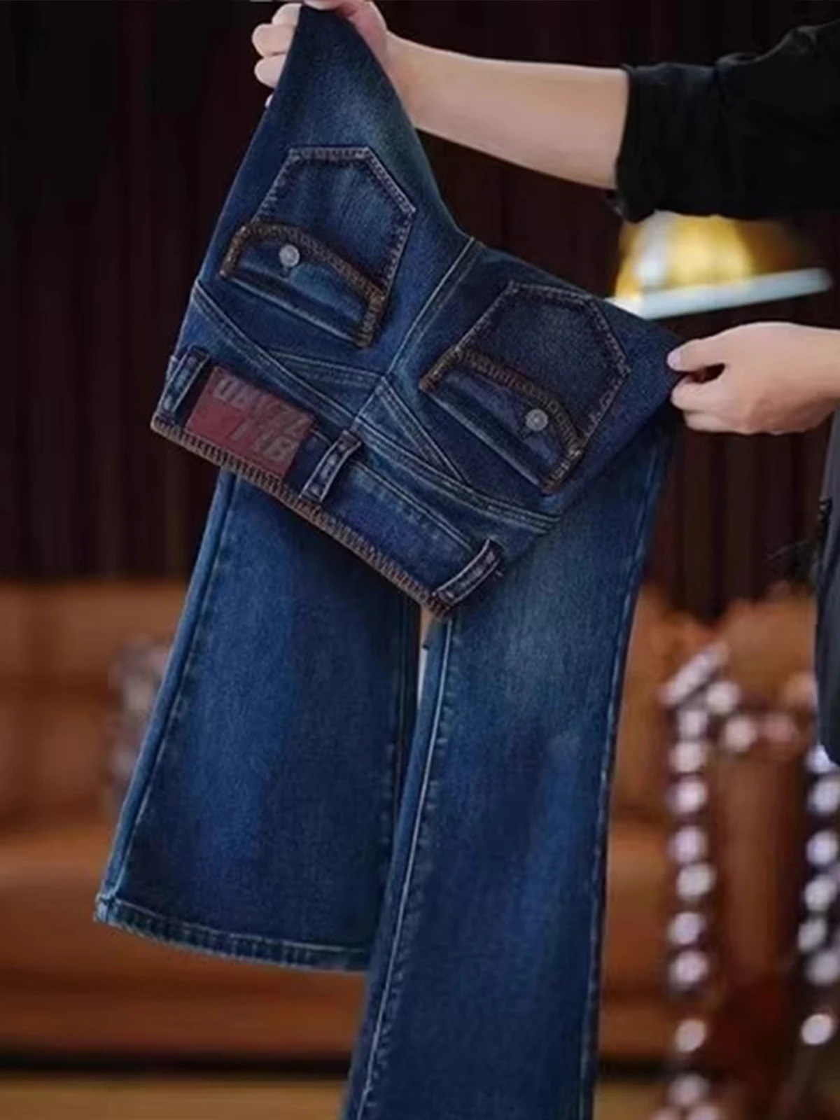 Retro Blue High Waist Bell Bottom Jeans Women's Summer Slim Fit Drapey Long Pants Tapered Bootcut Denim Skinnies
Retro Blue High Waist Bell Bottom Jeans Women's Summer Slim Fit Drapey Long Pants Tapered Bootcut Denim Skinnies
