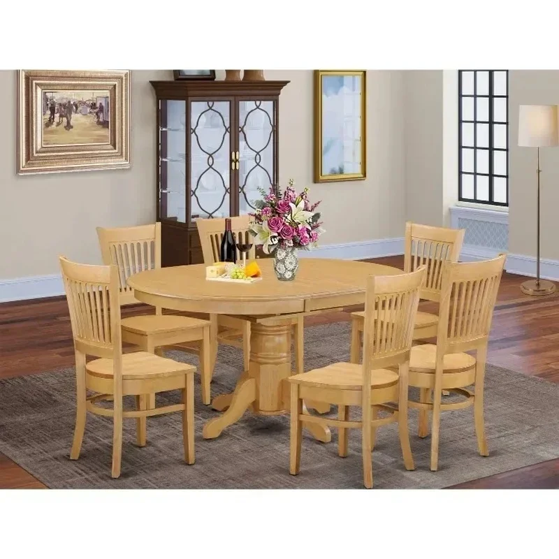 7-Piece Oval Kitchen Table Set with Butterfly Leaf and 6 Dining Chairs, Oak Finish
7-Piece Oval Kitchen Table Set with Butterfly Leaf and 6 Dining Chairs, Oak Finish