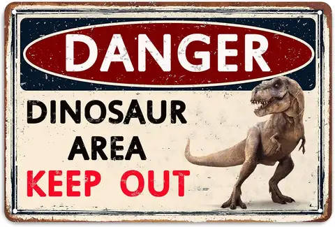 Y1,Funny Dinosaur Signs Wall Decoration Boys Bedroom Decor Retro Caution Metal Sign Poster Theme Room Ki