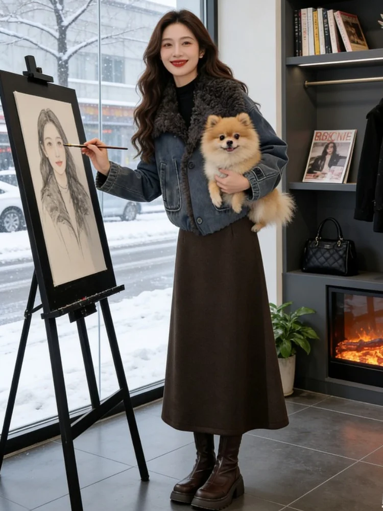 Faionable Lamb Fur Collar Patchwork Denim Parka Women's Winter New Sle Warm Cotton Jaet Coat Trendy Straight Cut Loose Fit
Faionable Lamb Fur Collar Patchwork Denim Parka Women's Winter New Sle Warm Cotton Jaet Coat Trendy Straight Cut Loose Fit