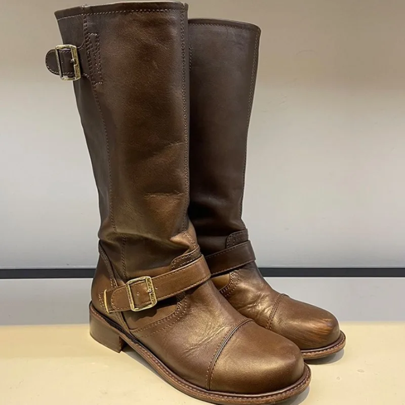 Retro Women's Shoes Exquisite Genuine Leather Knight Boots for Woman Fashion Round Head Cowboy Boots Designer Shoes Botas Mujer
Retro Women's Shoes Exquisite Genuine Leather Knight Boots for Woman Fashion Round Head Cowboy Boots Designer Shoes Botas Mujer