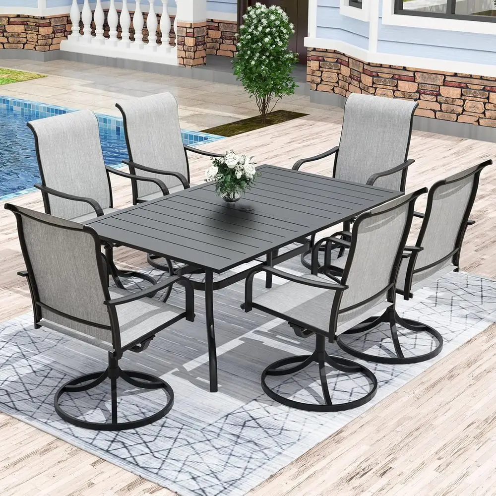 7-Piece Outdoor Patio Dining Set,Outdoor urniture 6 Sling Dining Swivel Chairs and Steel Slat Recular Table with 1.57" Umbrella
7-Piece Outdoor Patio Dining Set,Outdoor urniture 6 Sling Dining Swivel Chairs and Steel Slat Recular Table with 1.57" Umbrella