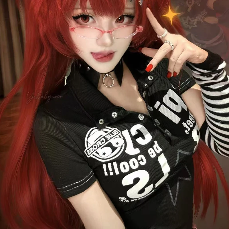 Y2k Emo women's Korean streetwear short sleeved Acubi aesthetic letter printed T-shirt Grunge T-shirt retro 2000s clothing
Y2k Emo women's Korean streetwear short sleeved Acubi aesthetic letter printed T-shirt Grunge T-shirt retro 2000s clothing
