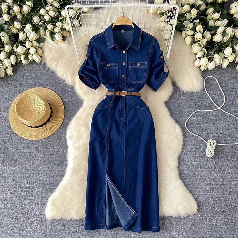 Summer Light Luxury Socialite Style Luxury Polo Collar 2025 Women's Denim Dress Fashion Slit Temperament Elegant Long Skirt
Summer Light Luxury Socialite Style Luxury Polo Collar 2025 Women's Denim Dress Fashion Slit Temperament Elegant Long Skirt