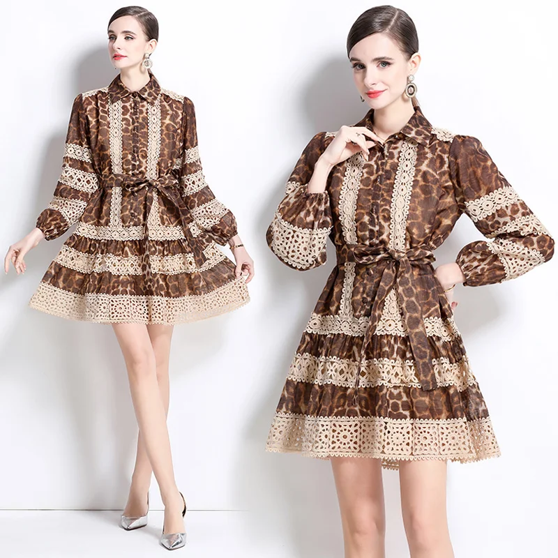 Vintage High-end French Women's Spring Long Sleeved New Product with Hollowed Out Lace Patchwork Leopard Print Dress 2025
Vintage High-end French Women's Spring Long Sleeved New Product with Hollowed Out Lace Patchwork Leopard Print Dress 2025