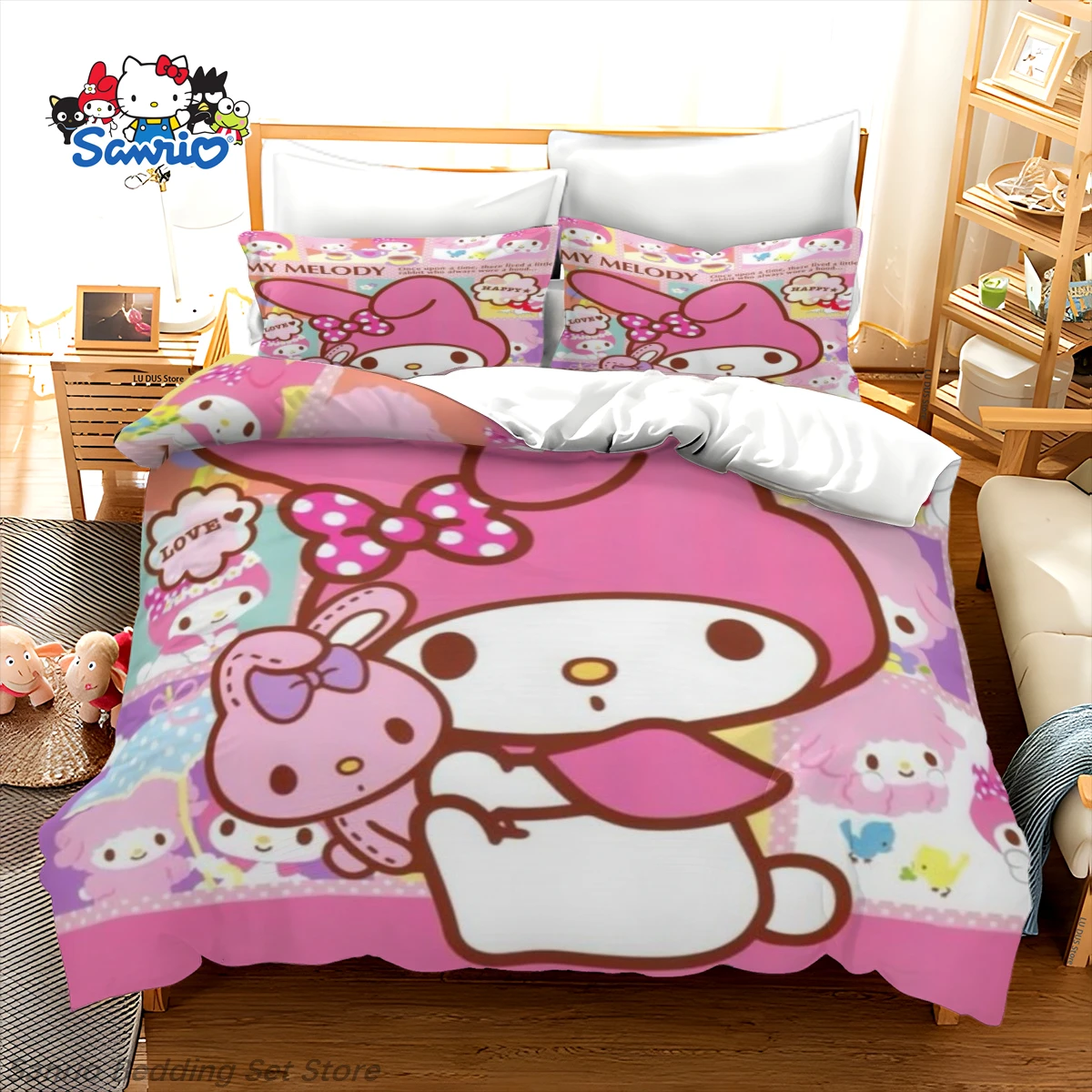 Sanrio My Melody Bedding Set Kawaii Anime Duvet Cover with 2 Pillowcases for Girls Teens Room Decor Birthday Gift Queen King
Sanrio My Melody Bedding Set Kawaii Anime Duvet Cover with 2 Pillowcases for Girls Teens Room Decor Birthday Gift Queen King