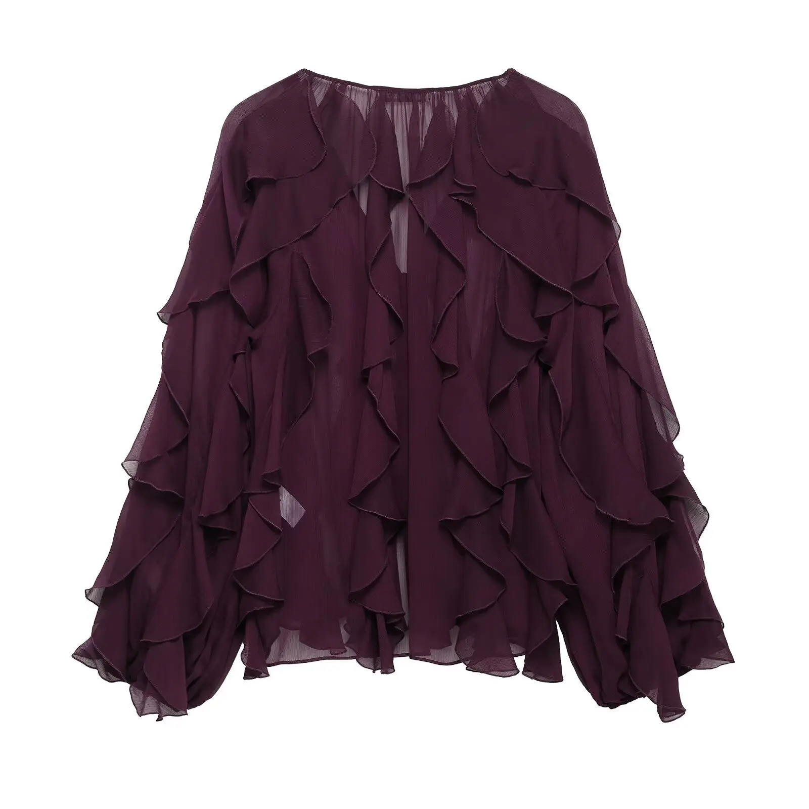 Elegant Ruffles Shirts Shirts Women V Neck Single Breasted See Through Blouse Female 2025 Spring Long Sleeves Chiffon Shirt Lady
Elegant Ruffles Shirts Shirts Women V Neck Single Breasted See Through Blouse Female 2025 Spring Long Sleeves Chiffon Shirt Lady