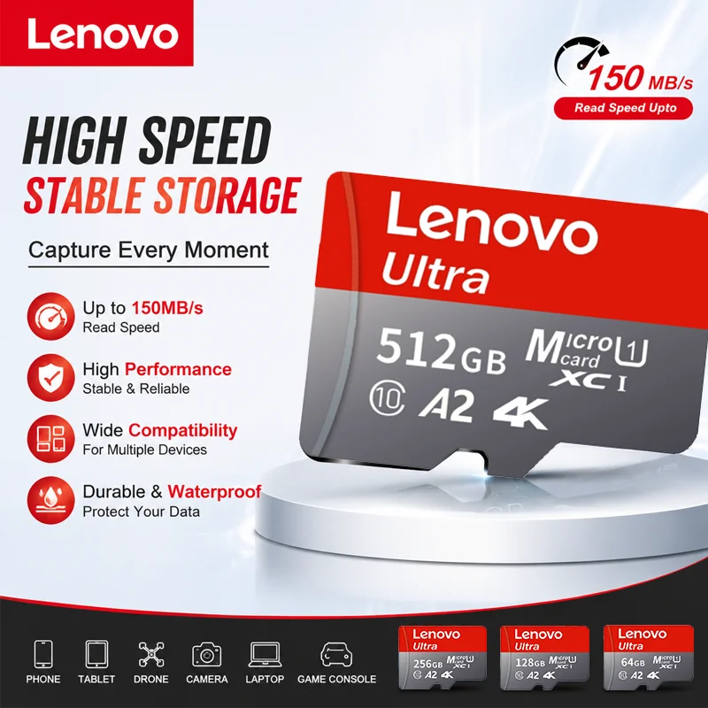 Lenovo Micro SD Card Class 10 64GB/128GB/256GB/512GB - TF Flash Memory Card High-Speed Storage Solution for Phone Camera
Lenovo Micro SD Card Class 10 64GB/128GB/256GB/512GB - TF Flash Memory Card High-Speed Storage Solution for Phone Camera
