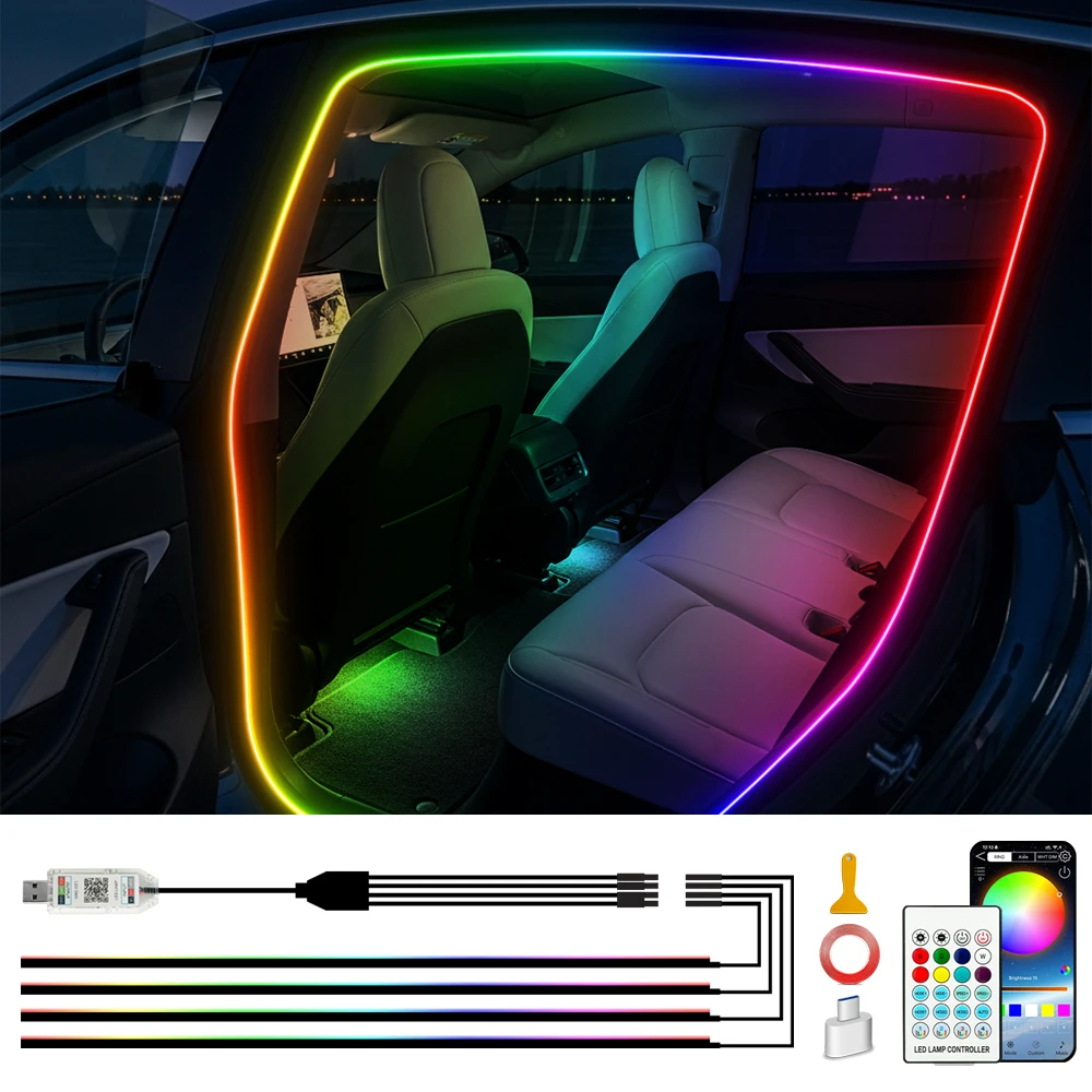 Acrylic APP Controlled Car LED Interior Lights, Waterproof EL Wire Kit with Under Dash Footwell Ambient Lighting for Door Frame
Acrylic APP Controlled Car LED Interior Lights, Waterproof EL Wire Kit with Under Dash Footwell Ambient Lighting for Door Frame
