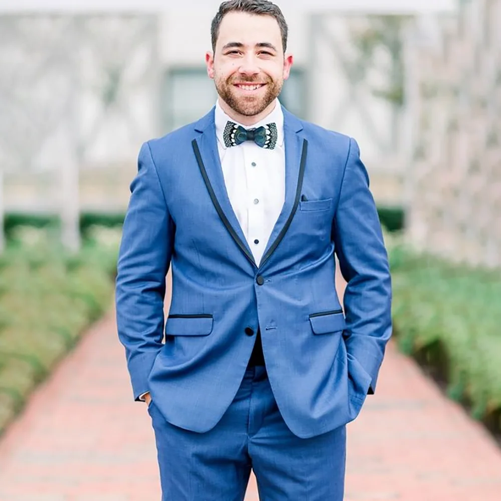 Elegant Men's Blue Suit Single Breasted Notched Lapel with Black Trim Wedding Groom Tuxedo Custom 2 Pieces Jacket+Pants Costume
Elegant Men's Blue Suit Single Breasted Notched Lapel with Black Trim Wedding Groom Tuxedo Custom 2 Pieces Jacket+Pants Costume