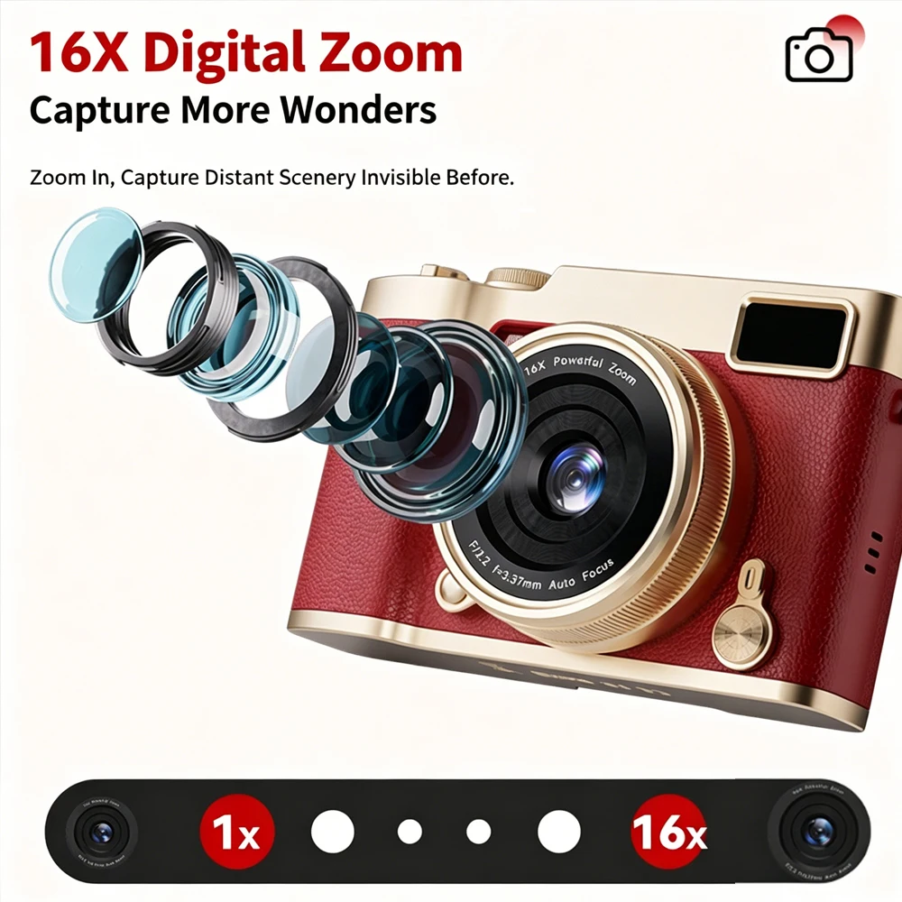 Retro Flip Camera HD Screen 16x Zoom Selfie CCD Digital Camera Compact Digital Photography Beauty Camera for Children Student
Retro Flip Camera HD Screen 16x Zoom Selfie CCD Digital Camera Compact Digital Photography Beauty Camera for Children Student