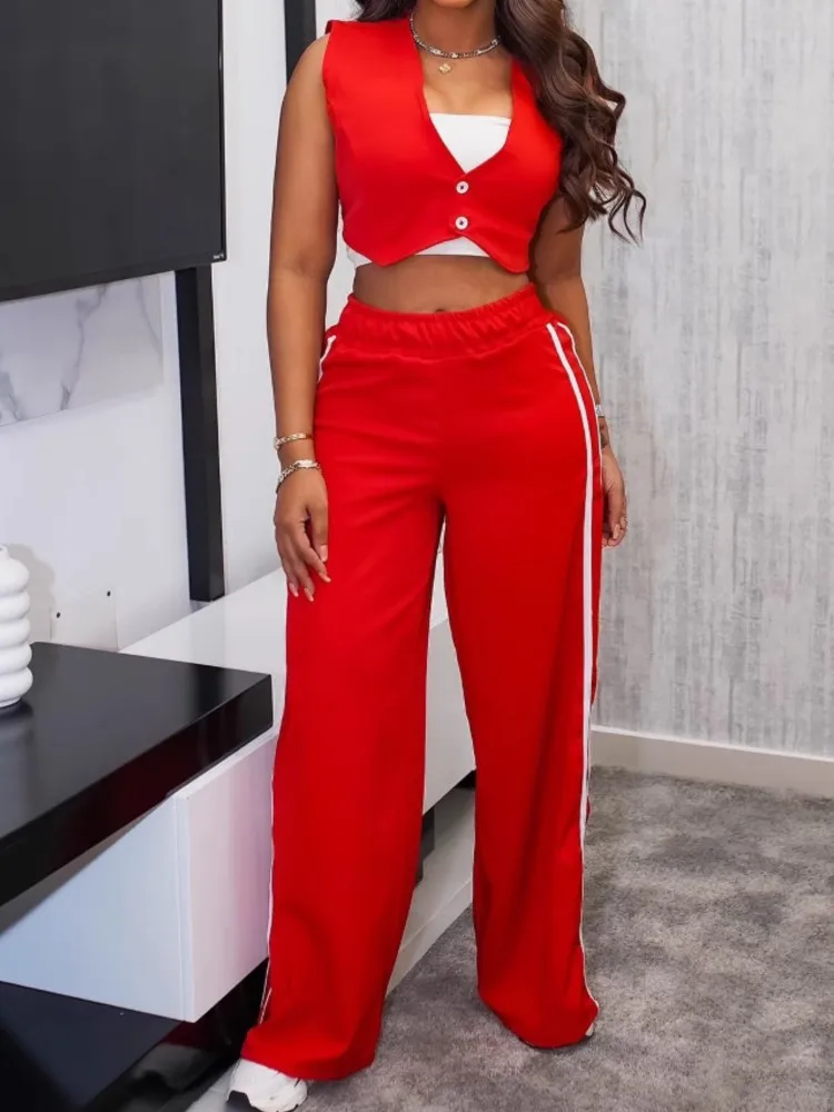 Fashion Women's 2pcs Pants Set Sleeveless Vest Tops And Wide Leg Pants 2025 Sporty Two 2 Piece Sets Outfits Tracksuit Clothing
Fashion Women's 2pcs Pants Set Sleeveless Vest Tops And Wide Leg Pants 2025 Sporty Two 2 Piece Sets Outfits Tracksuit Clothing