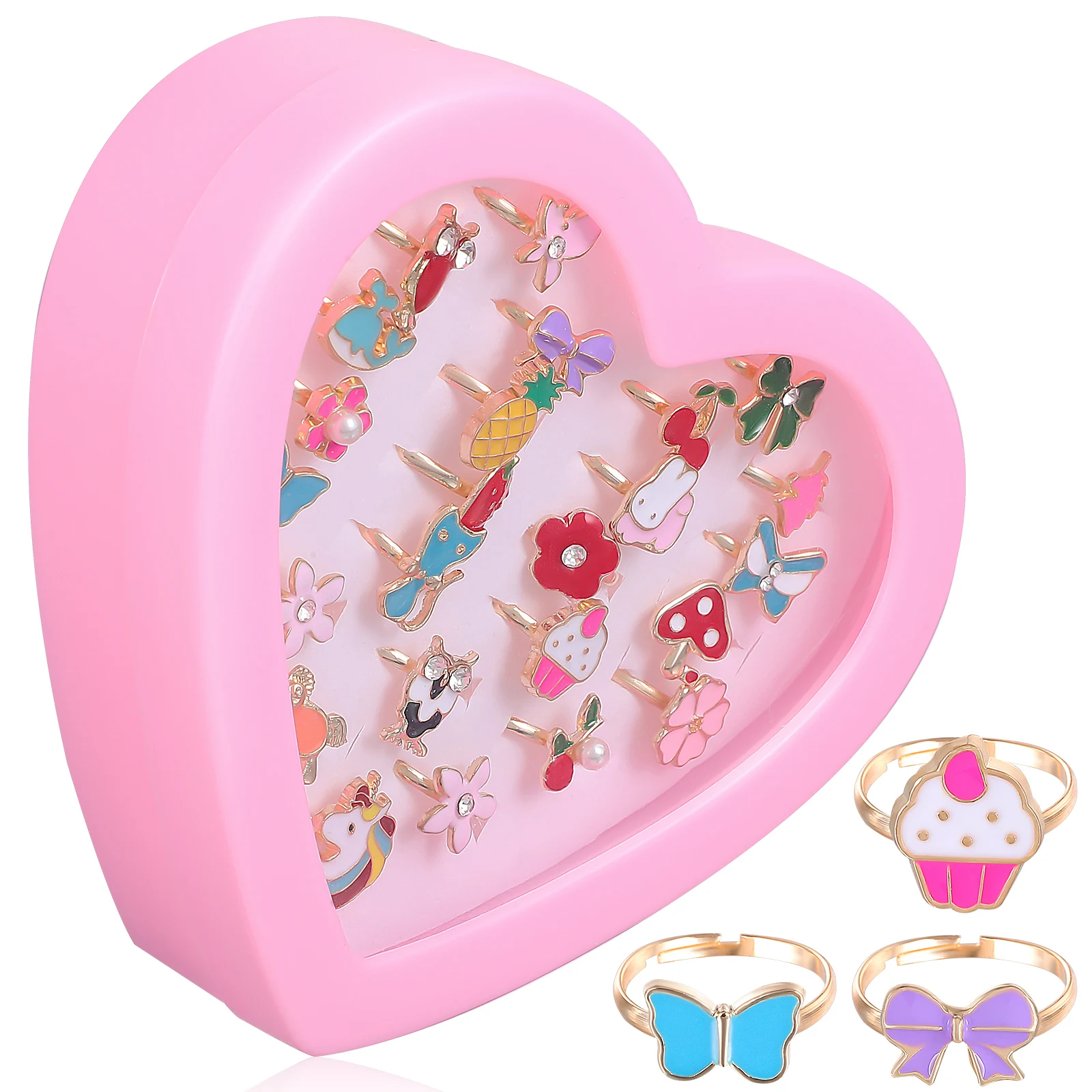 24 Pcs Children's Ring Gift Box Rings for Girls Kids Play Jewelry Heart Shaped Display Adjustable Styles Bright Colors Cartoon
24 Pcs Children's Ring Gift Box Rings for Girls Kids Play Jewelry Heart Shaped Display Adjustable Styles Bright Colors Cartoon