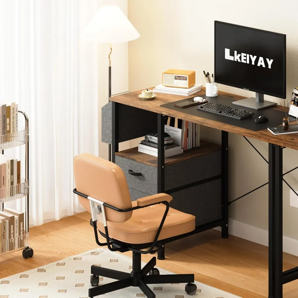 47 Inch Computer Desks with File Drawer & Storage Shelf,Reversible Home Office Bedroom Desk with Fabric Drawer
47 Inch Computer Desks with File Drawer & Storage Shelf,Reversible Home Office Bedroom Desk with Fabric Drawer