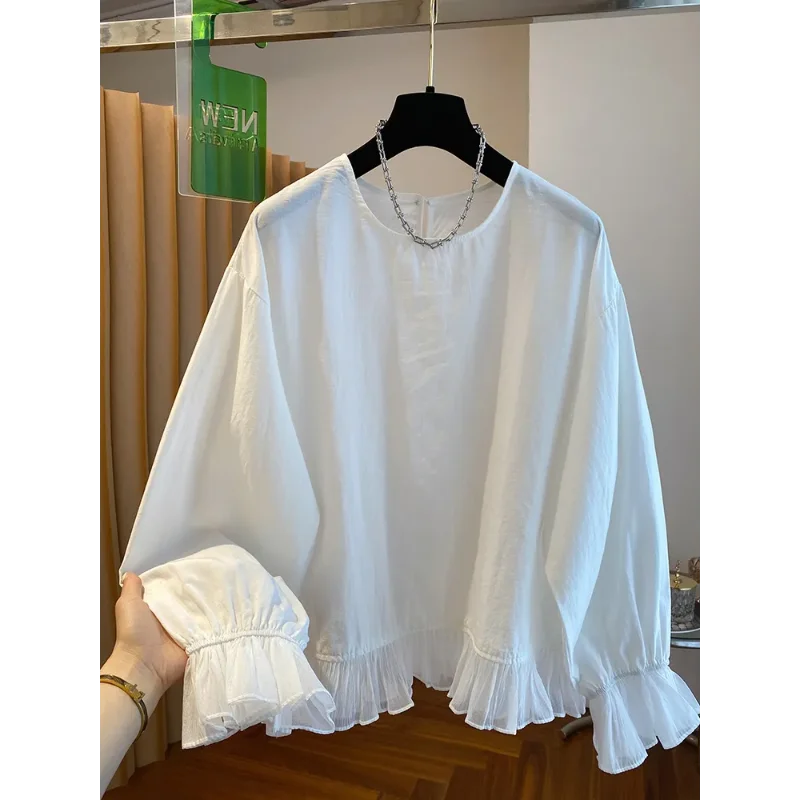Women's White Ruffled Hem Blouse Casual Loose Long Sleeve Round Neck Shirt
Women's White Ruffled Hem Blouse Casual Loose Long Sleeve Round Neck Shirt
