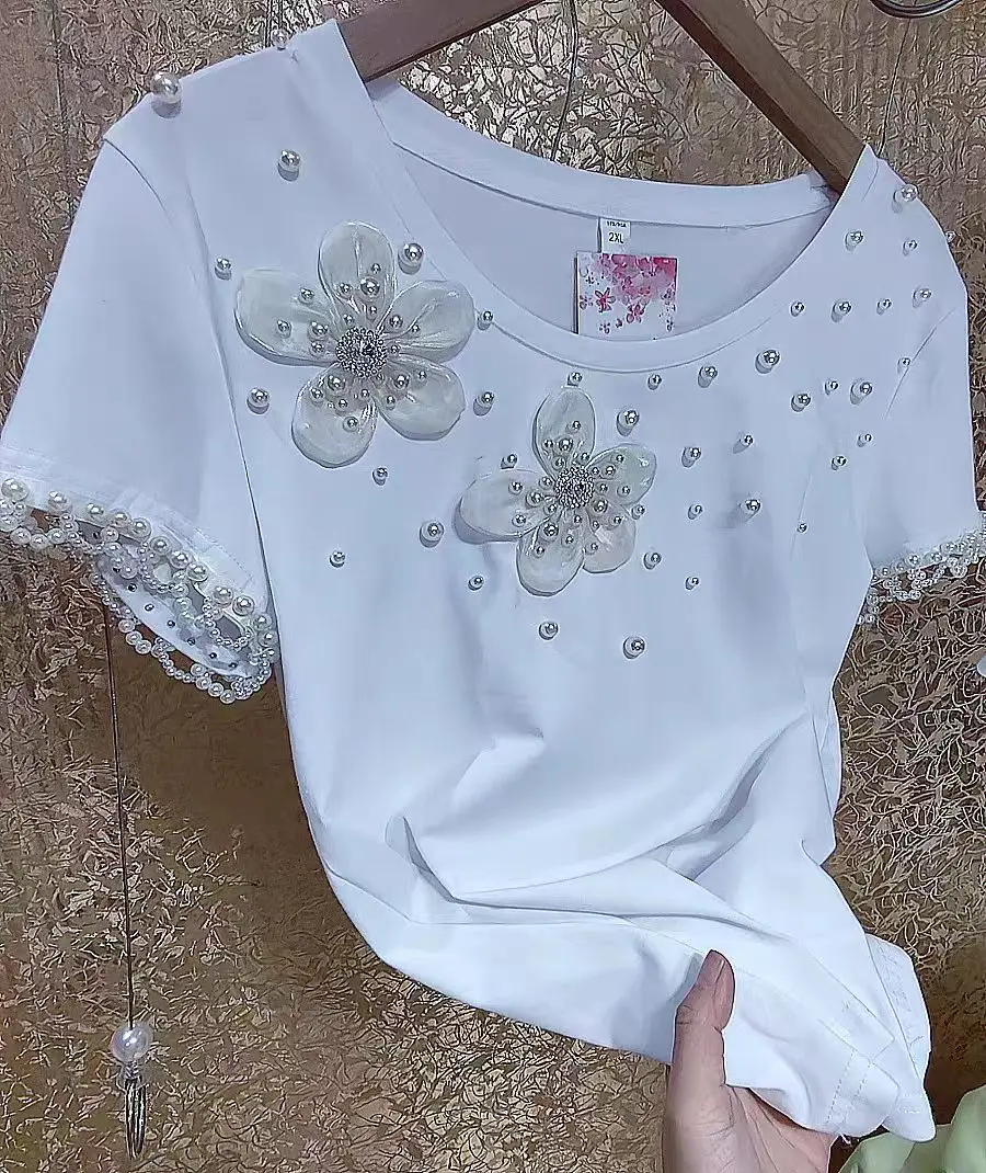 New In Y2K T-shirt Luxury Pearls Beading Stitch Cotton White T Shirts For Women Short Sleeve Tops Tees Woman Clothes 2025 Summer
New In Y2K T-shirt Luxury Pearls Beading Stitch Cotton White T Shirts For Women Short Sleeve Tops Tees Woman Clothes 2025 Summer