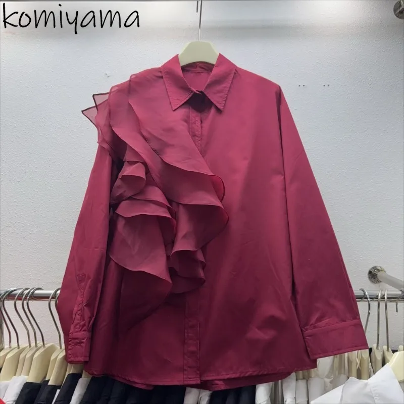 Рубашки и блузки с оборками, однобортные Blusas, 2021, женские майки с лацканами и длинными рукавами, Ropa Mujer, нерегулярная женская одежда
Рубашки и блузки с оборками, однобортные Blusas, 2021, женские майки с лацканами и длинными рукавами, Ropa Mujer, нерегулярная женская одежда