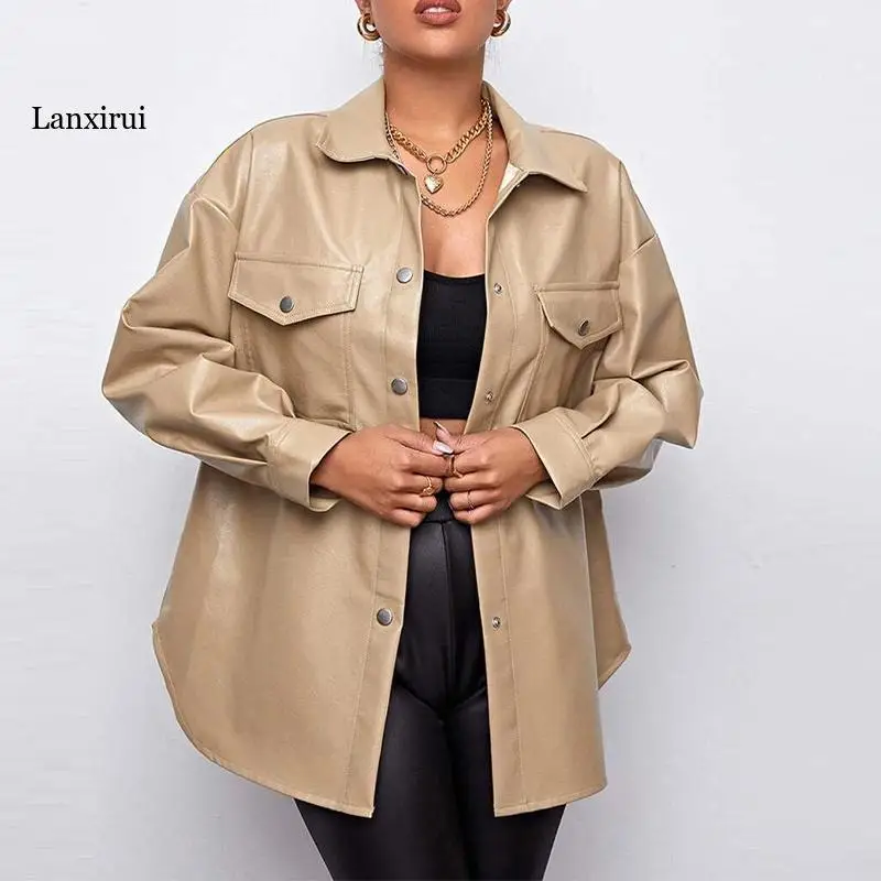 Women's Leather Jackets Oversize Female Long Sleeve Coat Loose Lady Fashion Pockets Tops 2022 Spring Casual Streetwear Jacket
Women's Leather Jackets Oversize Female Long Sleeve Coat Loose Lady Fashion Pockets Tops 2022 Spring Casual Streetwear Jacket