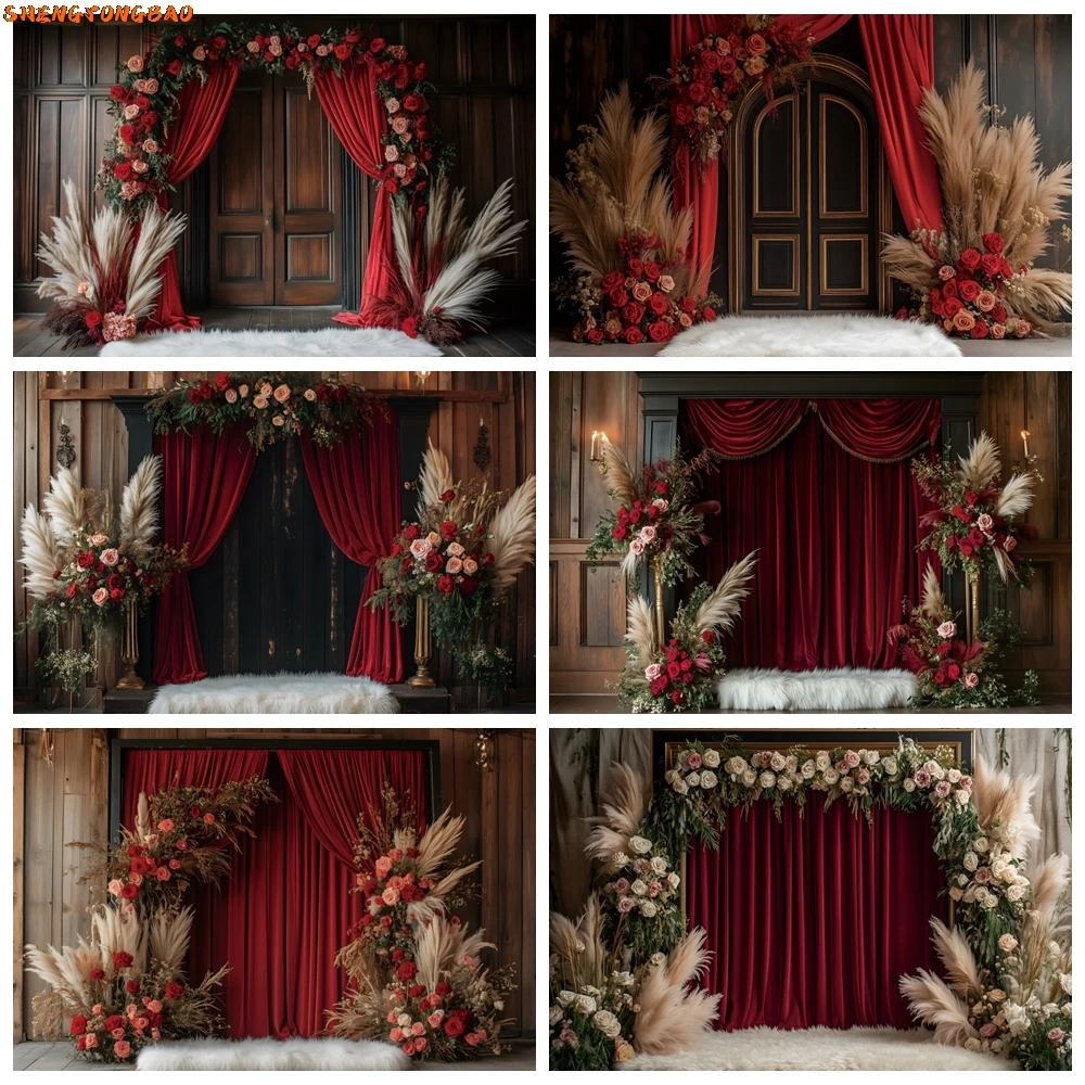 February 14 Valentine's Day Background Photography Red Curtain Boho Flowers Wedding Bridal Shower Backdrop Photo Studio Props
February 14 Valentine's Day Background Photography Red Curtain Boho Flowers Wedding Bridal Shower Backdrop Photo Studio Props