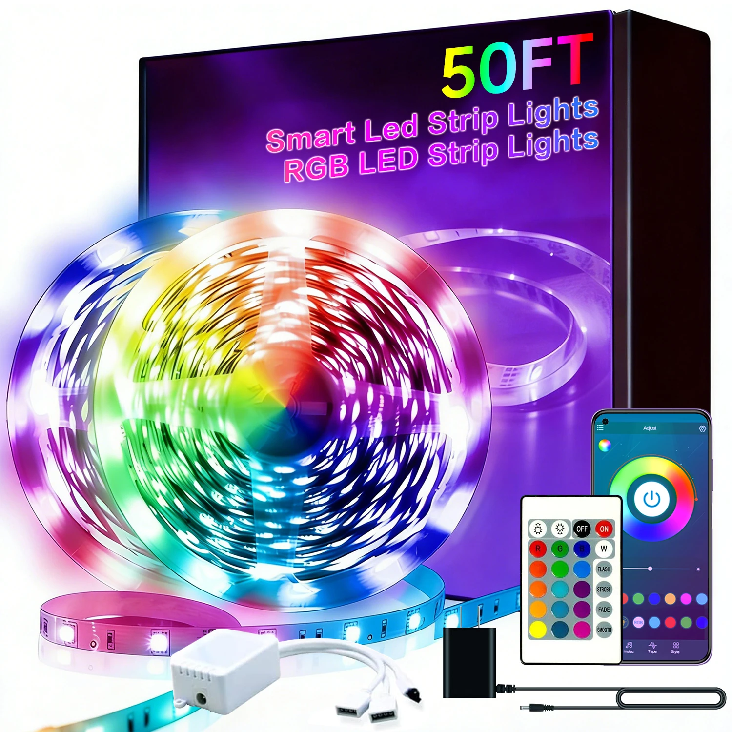 50FT Bedroom LED Strips Light, Color-hanging LED Strips Set, with 24-key Remote Control and Intelligent Application Control, RGB Music Synchronous Lighting, Suitable for Rooms, Home Decoration
50FT Bedroom LED Strips Light, Color-hanging LED Strips Set, with 24-key Remote Control and Intelligent Application Control, RGB Music Synchronous Lighting, Suitable for Rooms, Home Decoration