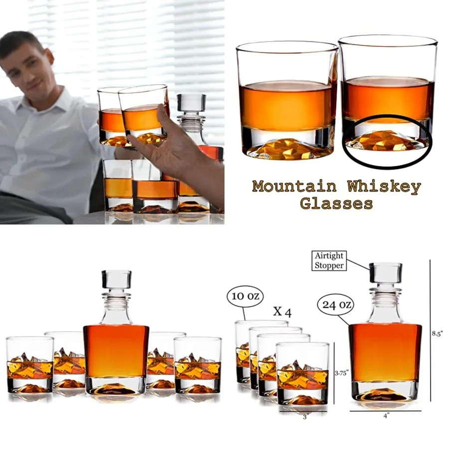 Whiskey Decanter Glasses Gift Set - 4 Whiskey Glasses - Airtight Stopper for Wine, Bourbon, Brandy, Juice, Water - Decanter Set
Whiskey Decanter Glasses Gift Set - 4 Whiskey Glasses - Airtight Stopper for Wine, Bourbon, Brandy, Juice, Water - Decanter Set