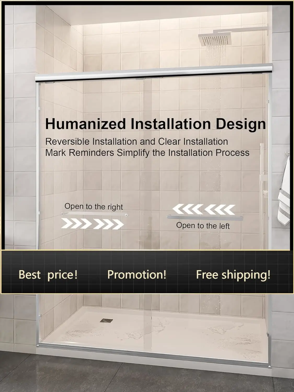Glass Shower Door, 56"-60" W x 72" H Sliding Shower Door, Aluminum Semi-Frameless & 1/4"(6mm) Clear Tempered with Explosion-Proo
Glass Shower Door, 56"-60" W x 72" H Sliding Shower Door, Aluminum Semi-Frameless & 1/4"(6mm) Clear Tempered with Explosion-Proo