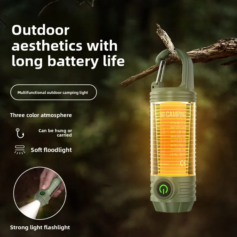 Outdoor camping light multi-light source three-color atmosphere hook camping light strong light flashlight
Outdoor camping light multi-light source three-color atmosphere hook camping light strong light flashlight