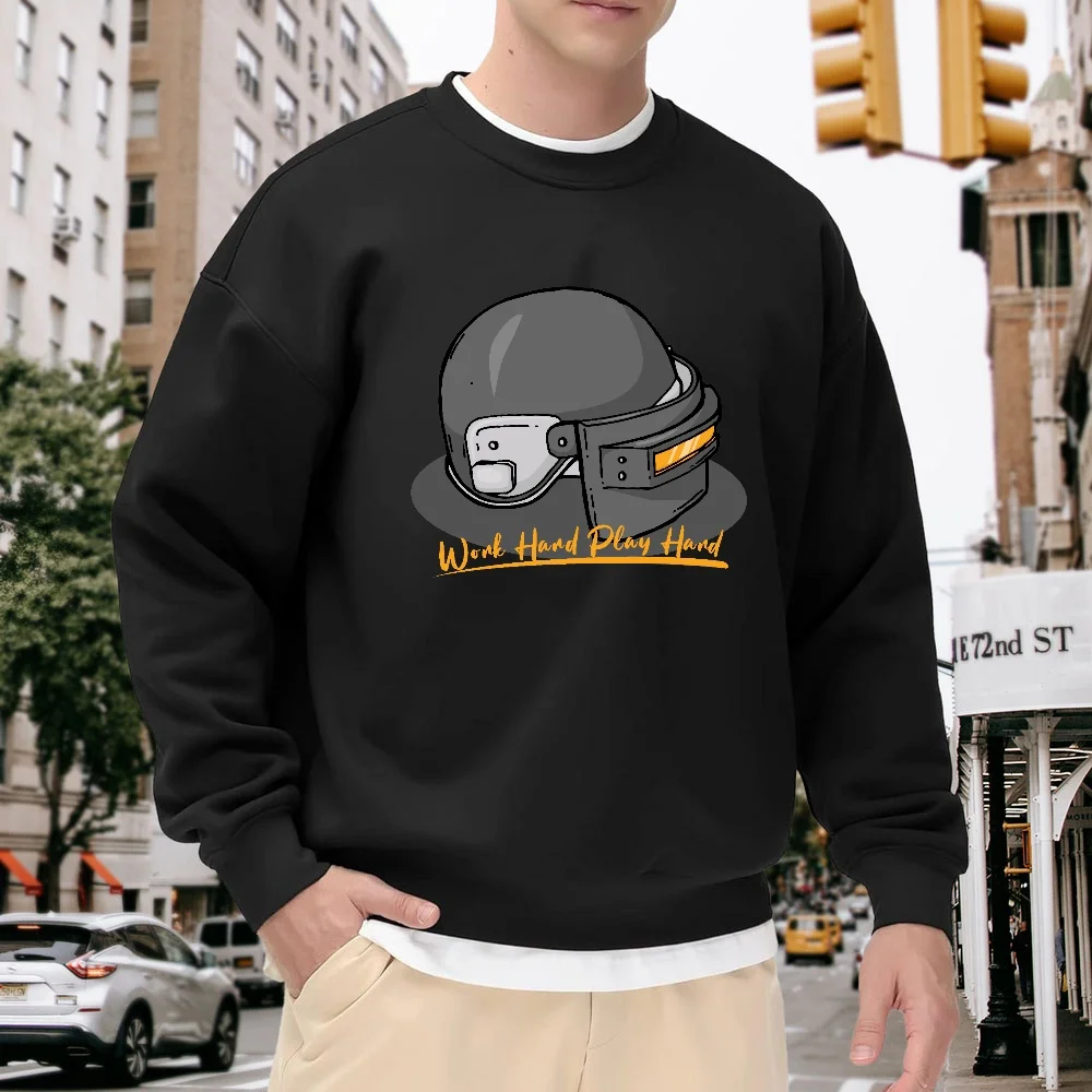 Men's Black Crew Neck Loose Sweatshirt with Cartoon Helmet Print, Casual Top for Everyday Street Style, Versatile for Sports, Comfortable, Breathable, Trendy Item
Men's Black Crew Neck Loose Sweatshirt with Cartoon Helmet Print, Casual Top for Everyday Street Style, Versatile for Sports, Comfortable, Breathable, Trendy Item