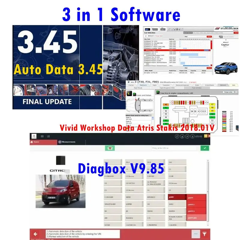2024 Hot AutoData 3,45 + Diagbox V9.85 + Vivid Workshop Data Atris Stakis 2018.01V Программное обеспечение для диагностических инструментов Программное обеспечение 3 в 1
2024 Hot AutoData 3,45 + Diagbox V9.85 + Vivid Workshop Data Atris Stakis 2018.01V Программное обеспечение для диагностических инструментов Программное обеспечение 3 в 1