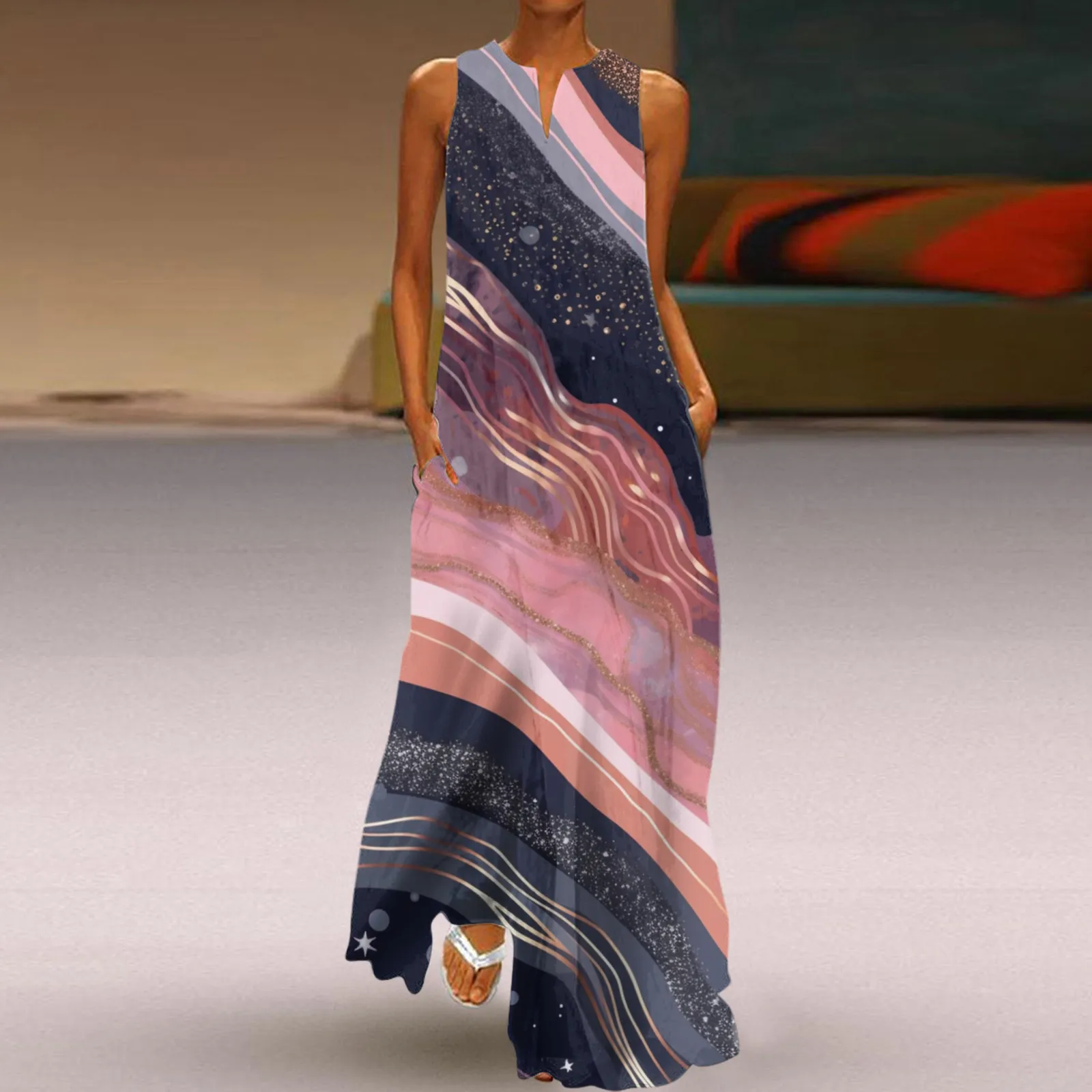 Women Summer Casual Sleeveless Print V Neck Loose Dress Boho Beach Long With Pockets club Evening party dress Robe Femme
Women Summer Casual Sleeveless Print V Neck Loose Dress Boho Beach Long With Pockets club Evening party dress Robe Femme