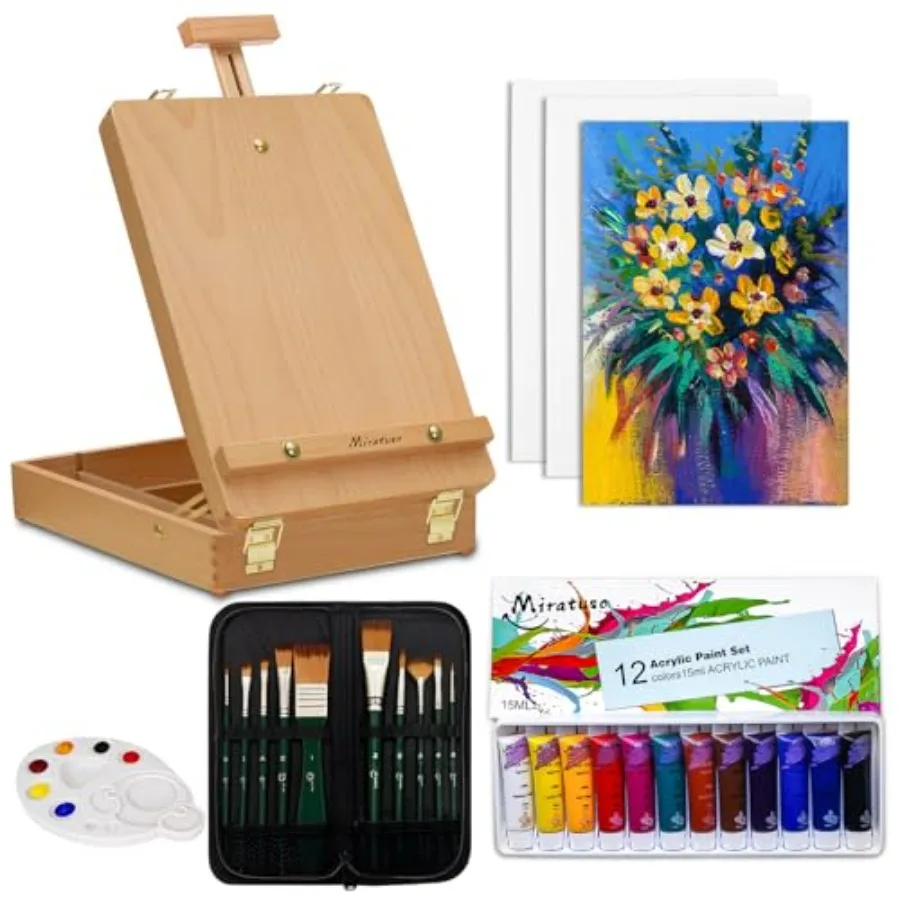 Deluxe Art Supplies 27 Pieces Art Set with Tabletop Easel 12 Colors Acrylic Paint 10 Paint Brushes 3 Canvas Panels Palettes
Deluxe Art Supplies 27 Pieces Art Set with Tabletop Easel 12 Colors Acrylic Paint 10 Paint Brushes 3 Canvas Panels Palettes