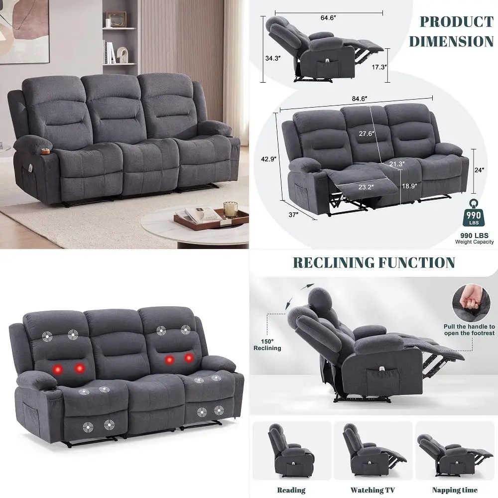 85 Manual Reclining Sofa, 3 Seater Recliner Couch with Dual Wingback Recliners amp Cup Holders, Comfy Oversized Living Room Sof
85 Manual Reclining Sofa, 3 Seater Recliner Couch with Dual Wingback Recliners amp Cup Holders, Comfy Oversized Living Room Sof