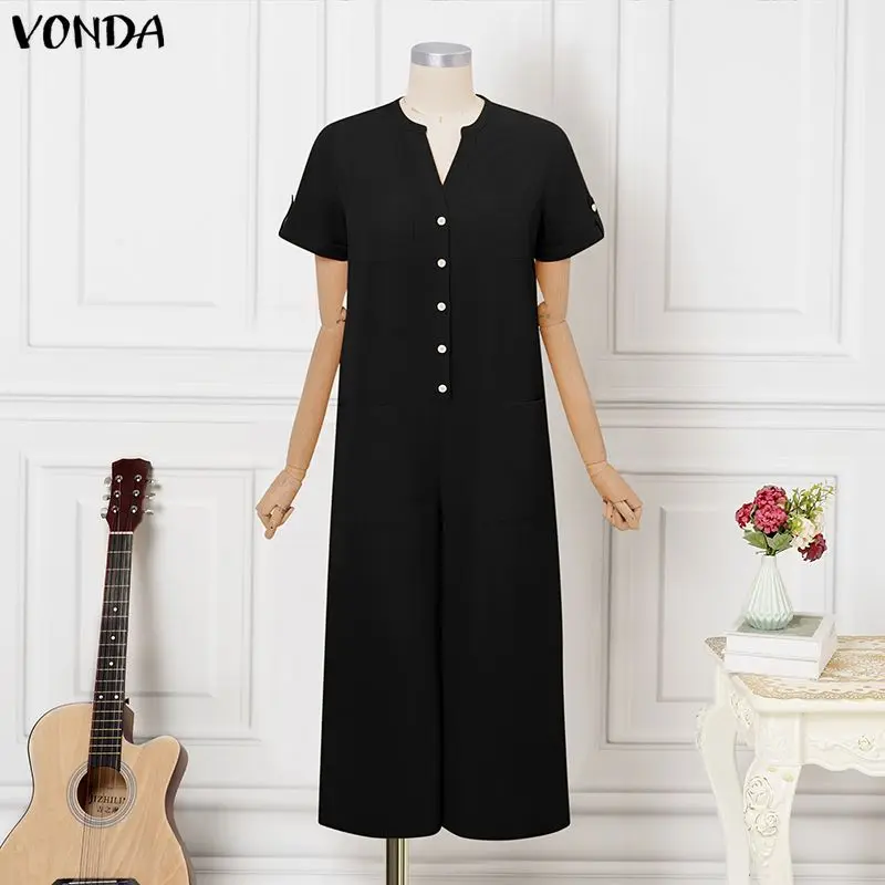 Plus Size Overalls VONDA 2026 Women Solid Color Pocket Short Sleeve Elegant Wide Leg Jumpsuits Casual Loose Playsuits 5XL
Plus Size Overalls VONDA 2026 Women Solid Color Pocket Short Sleeve Elegant Wide Leg Jumpsuits Casual Loose Playsuits 5XL