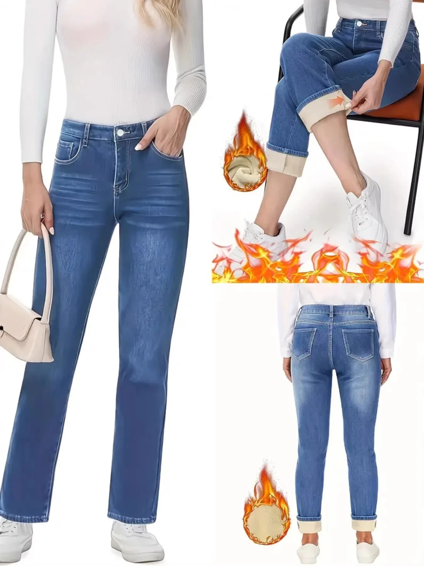 Women's Fleece Lined Skinny Jeans High Elasticity Comfortable Casual Pencil Pants Booty Lifting mid Waist Straight Leg Jeans
Women's Fleece Lined Skinny Jeans High Elasticity Comfortable Casual Pencil Pants Booty Lifting mid Waist Straight Leg Jeans