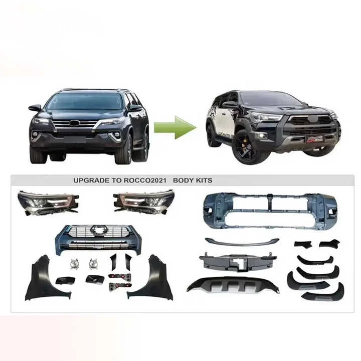 Комплект кузова для Fortuner 2016, обновление для подтяжки лица до Hilux Rocco 2021 4x4, комплект переднего бампера
Комплект кузова для Fortuner 2016, обновление для подтяжки лица до Hilux Rocco 2021 4x4, комплект переднего бампера
