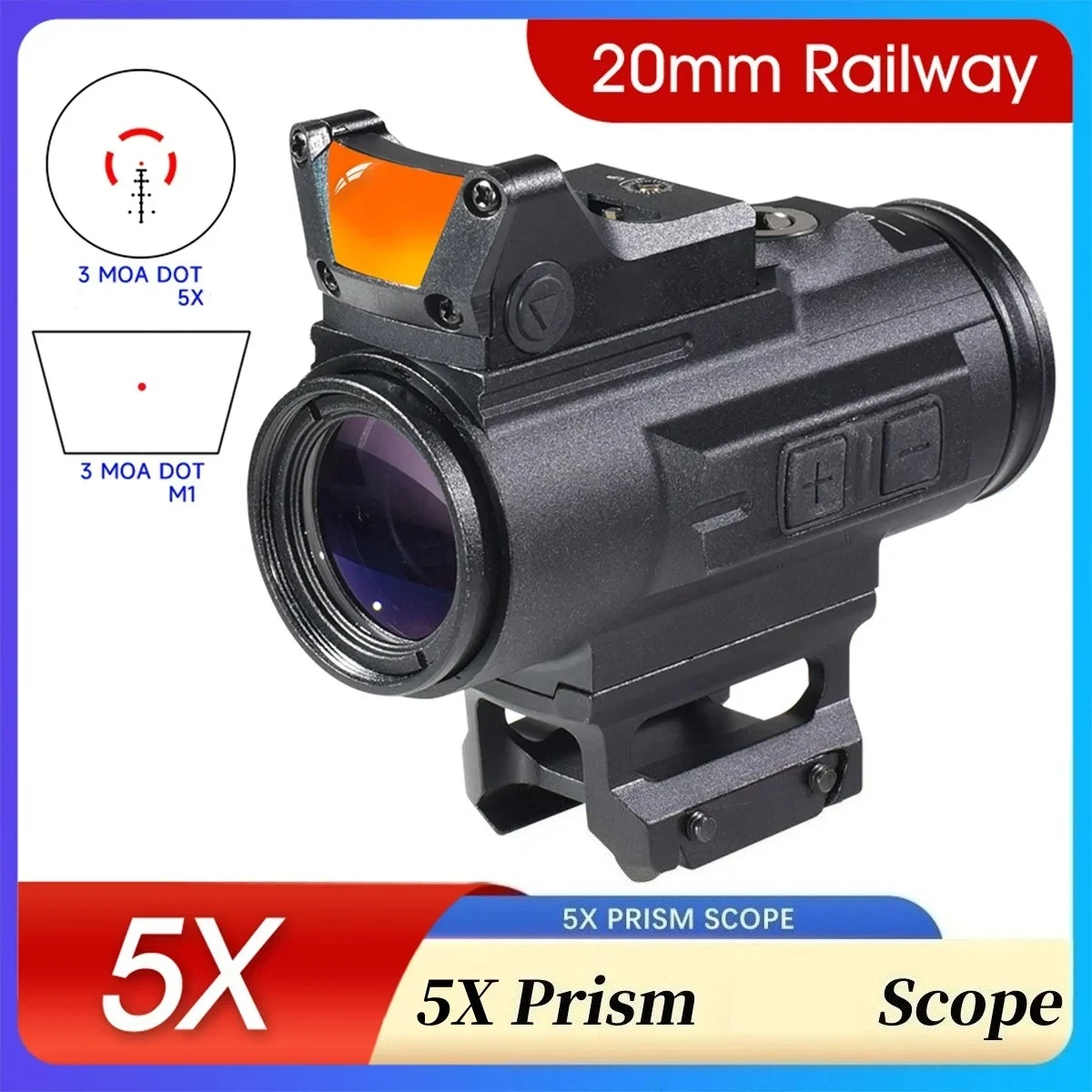 5X Magnifier GEN II and M1 Red Dot Combo HD Prism Scope 3 MOA Reticle Tactical Hunting Fit 20mm Mount
5X Magnifier GEN II and M1 Red Dot Combo HD Prism Scope 3 MOA Reticle Tactical Hunting Fit 20mm Mount