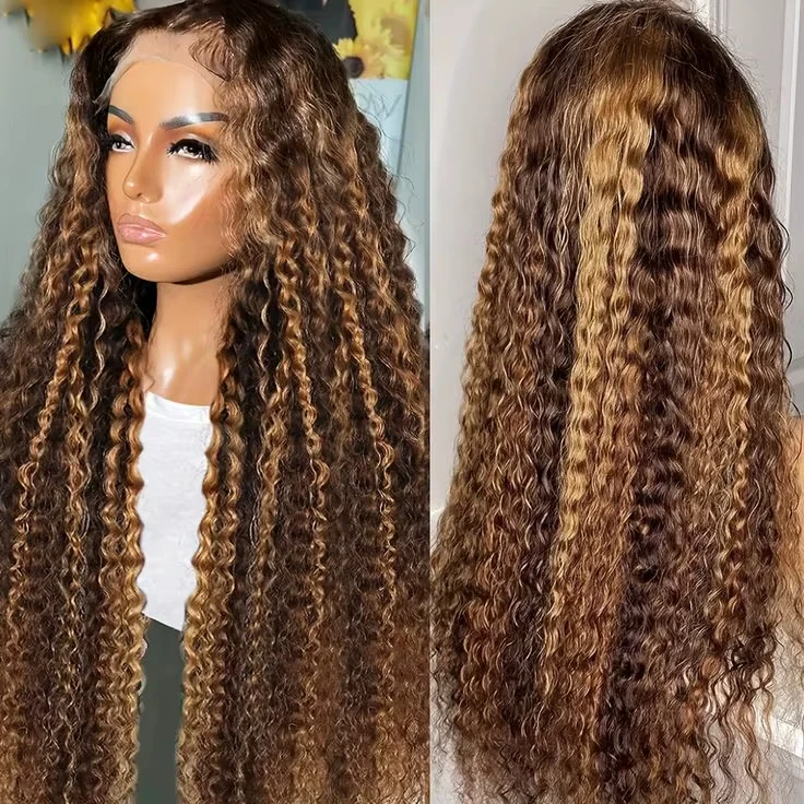 Highlight Honey Blonde Deep Curly Transparent Lace Front Human Hair Wigs 13x4 13x6 Ombre Color Deep Wave Frontal Wigs For Women
Highlight Honey Blonde Deep Curly Transparent Lace Front Human Hair Wigs 13x4 13x6 Ombre Color Deep Wave Frontal Wigs For Women