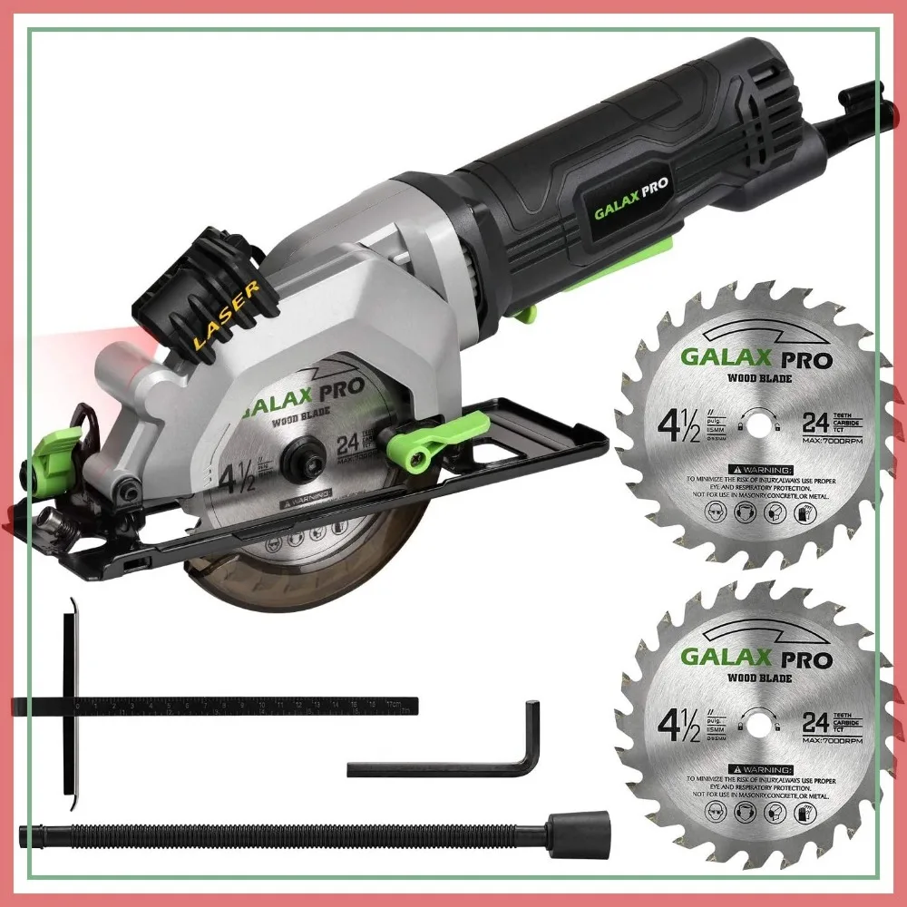4A 3500RPM Circular Saw with Laser Guide, 4-1/2" 24T TCT Blade, Max Cut 1-11/16", Compact Saw with Vacuum Adapter & Rip Guide
4A 3500RPM Circular Saw with Laser Guide, 4-1/2" 24T TCT Blade, Max Cut 1-11/16", Compact Saw with Vacuum Adapter & Rip Guide