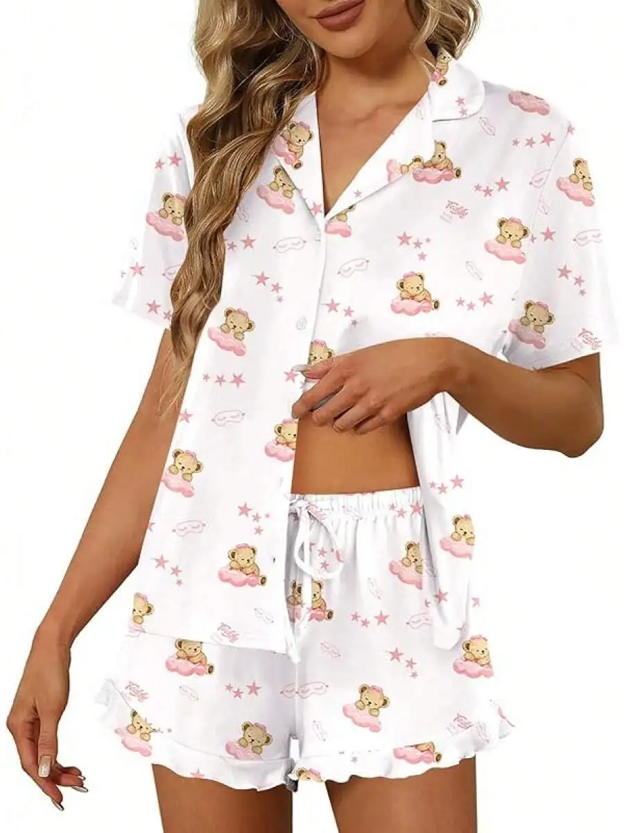 Women Short Sleeve Button Down Pajama Set Soft Sleepwear Lounge Shorts
Women Short Sleeve Button Down Pajama Set Soft Sleepwear Lounge Shorts