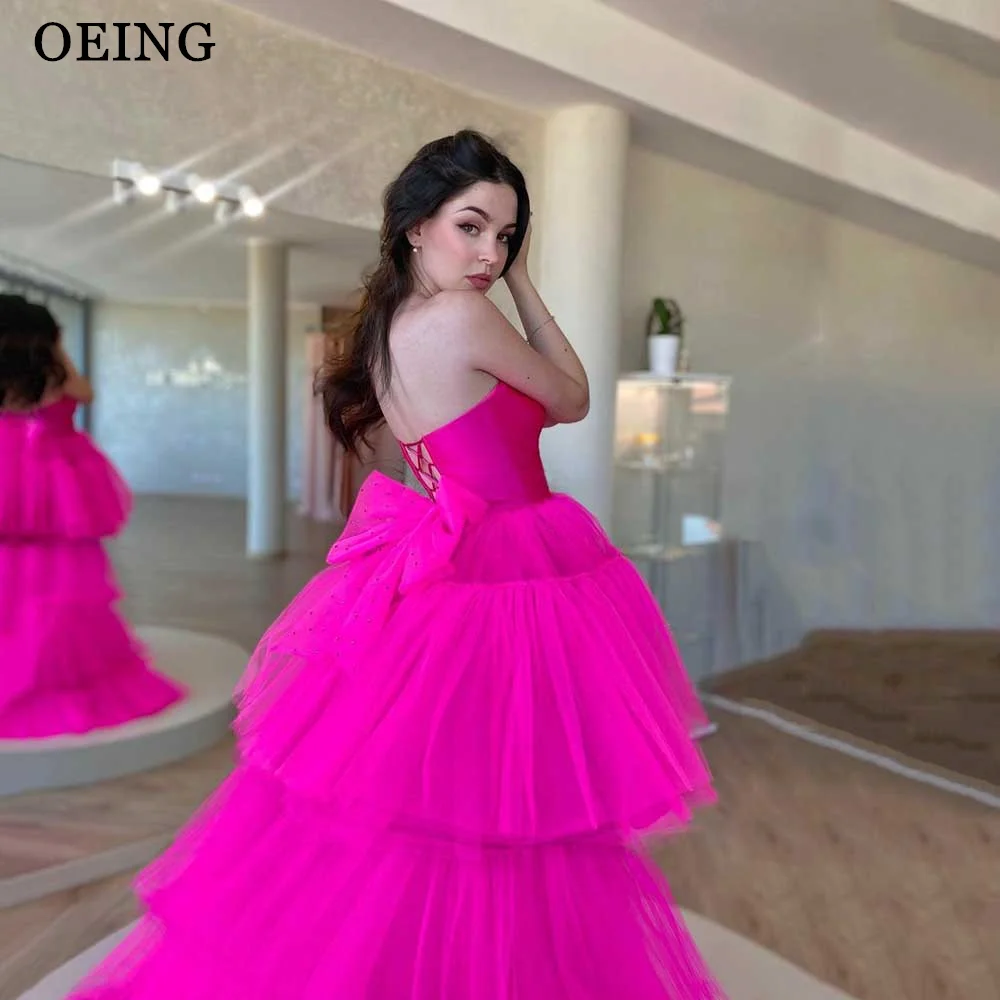 OEING Hot Pink Tulle Prom Dresses Princess Strapless Bow Lace Up Evening Gowns Short Front Long Back Party Dress Gala 2024
OEING Hot Pink Tulle Prom Dresses Princess Strapless Bow Lace Up Evening Gowns Short Front Long Back Party Dress Gala 2024