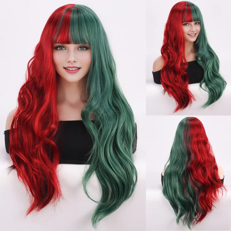 Christmas red and green for women, wavy long curly hair with bangs, realistic natural synthetic fiber headpiece, cosplay wig
Christmas red and green for women, wavy long curly hair with bangs, realistic natural synthetic fiber headpiece, cosplay wig