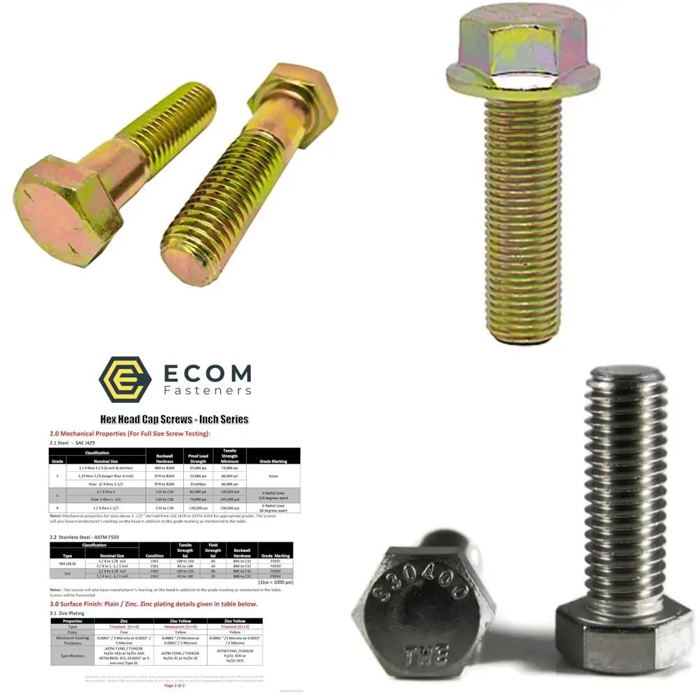 Grade 8 Zinc Yellow Plated Hex Cap Screws, 9/16-18 x 3, Fine Thread, 25-Piece Set, Partially Threaded, 1.375 Thread Length
Grade 8 Zinc Yellow Plated Hex Cap Screws, 9/16-18 x 3, Fine Thread, 25-Piece Set, Partially Threaded, 1.375 Thread Length