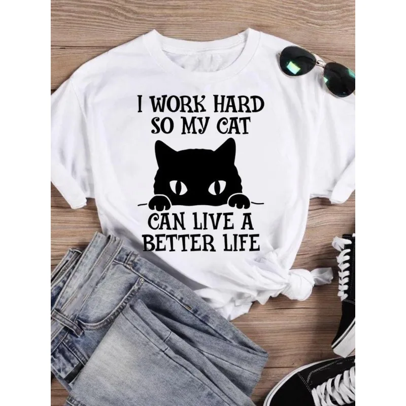 Spring Summer Women's Short Sleeve T-shirt Fashion Animal Cat Print Slim Fit Soft Modal Fabric Aesthetic Streetwear Base Shirt
Spring Summer Women's Short Sleeve T-shirt Fashion Animal Cat Print Slim Fit Soft Modal Fabric Aesthetic Streetwear Base Shirt