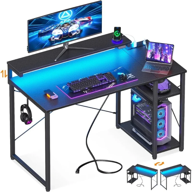 Gaming Desk with Led Lights Power Outlet Small Gaming Computer Desk with Shelves Reversible mesa para computador Computer desk
Gaming Desk with Led Lights Power Outlet Small Gaming Computer Desk with Shelves Reversible mesa para computador Computer desk