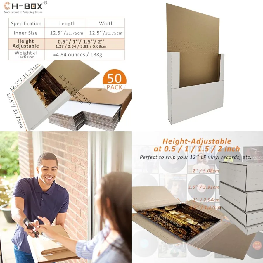 Vinyl Record Shipping Mailing Box Mailers, 12.5" x 12.5" x 2", Perfect for 12-inch Lp Album, Height Adjustable Cardboard, White
Vinyl Record Shipping Mailing Box Mailers, 12.5" x 12.5" x 2", Perfect for 12-inch Lp Album, Height Adjustable Cardboard, White