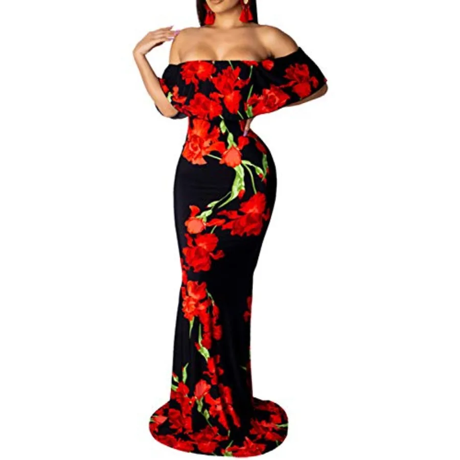 Women's Sexy Summer Off Shoulder Maxi Dress Floral Ruffle Evening Party Long Dress
Women's Sexy Summer Off Shoulder Maxi Dress Floral Ruffle Evening Party Long Dress