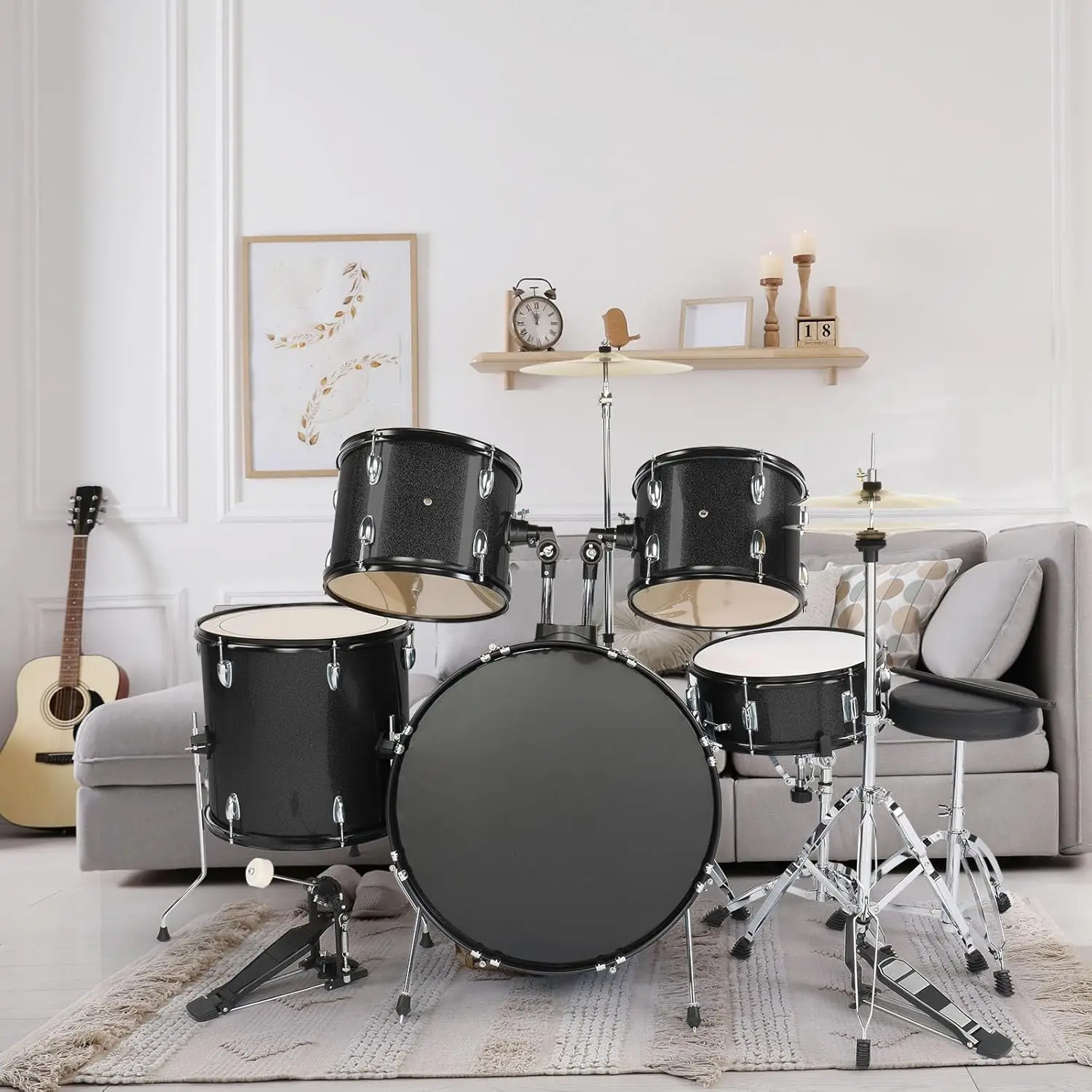 22 Inch Adult Drum Set, 5-Piece Full-Size Drums Kit with Cymbal Stands, Hi-hat Stand, Sticks, Drum Pedal
22 Inch Adult Drum Set, 5-Piece Full-Size Drums Kit with Cymbal Stands, Hi-hat Stand, Sticks, Drum Pedal